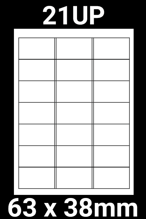 21Up Labels Per Sheet 63mm X 38mm